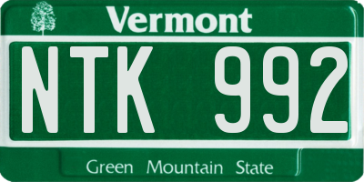 VT license plate NTK992