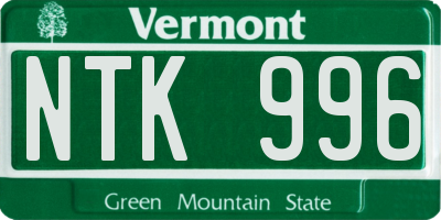 VT license plate NTK996