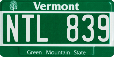 VT license plate NTL839