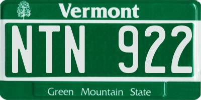 VT license plate NTN922