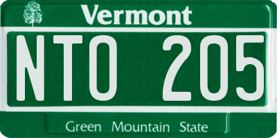VT license plate NTO205