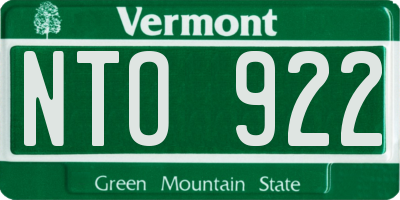 VT license plate NTO922