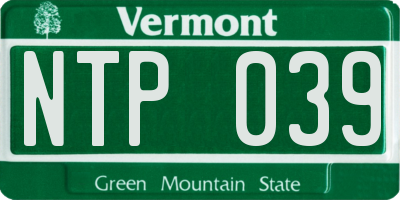 VT license plate NTP039