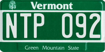 VT license plate NTP092
