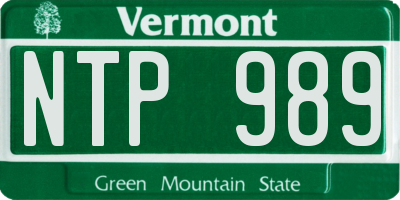 VT license plate NTP989