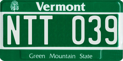 VT license plate NTT039