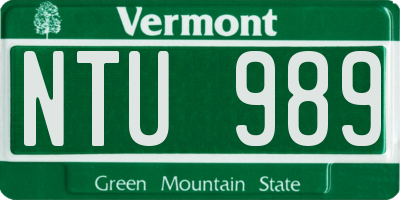 VT license plate NTU989