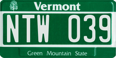 VT license plate NTW039