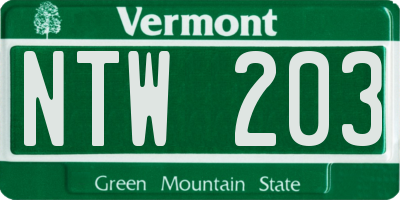 VT license plate NTW203