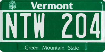 VT license plate NTW204