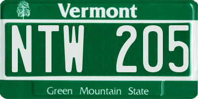 VT license plate NTW205