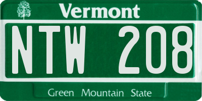 VT license plate NTW208