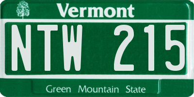 VT license plate NTW215