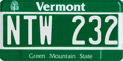VT license plate NTW232