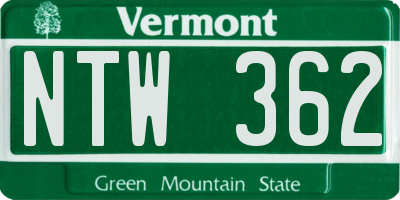 VT license plate NTW362