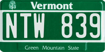 VT license plate NTW839
