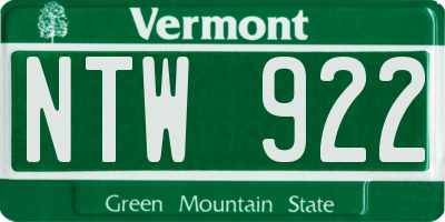 VT license plate NTW922