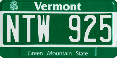 VT license plate NTW925