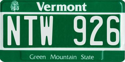 VT license plate NTW926