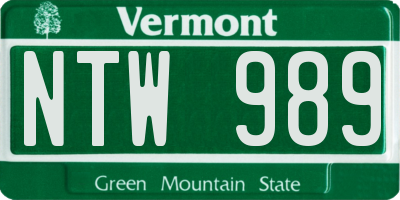 VT license plate NTW989