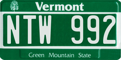 VT license plate NTW992