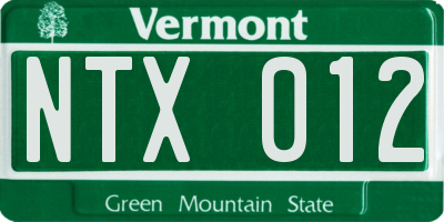 VT license plate NTX012