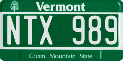 VT license plate NTX989