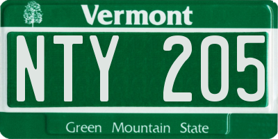 VT license plate NTY205