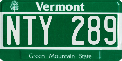 VT license plate NTY289