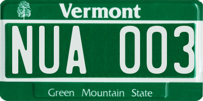 VT license plate NUA003