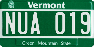 VT license plate NUA019