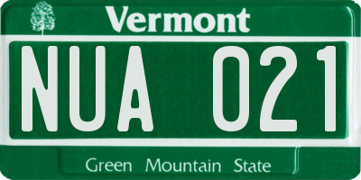 VT license plate NUA021