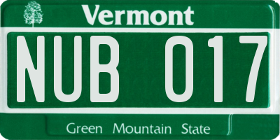 VT license plate NUB017