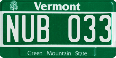 VT license plate NUB033