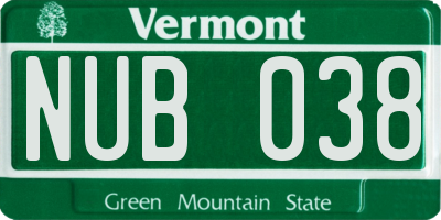 VT license plate NUB038