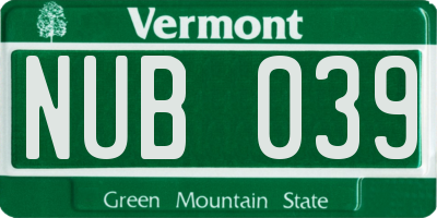 VT license plate NUB039