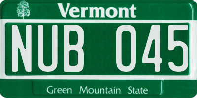 VT license plate NUB045