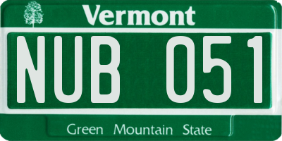 VT license plate NUB051