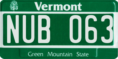 VT license plate NUB063