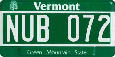 VT license plate NUB072