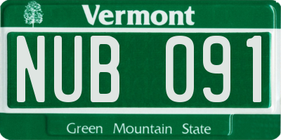 VT license plate NUB091