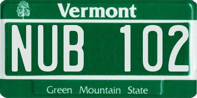 VT license plate NUB102