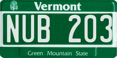 VT license plate NUB203