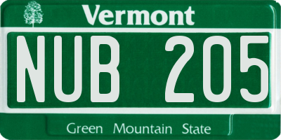 VT license plate NUB205