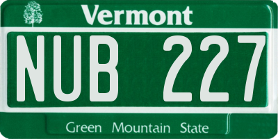 VT license plate NUB227