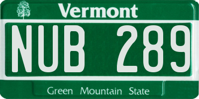 VT license plate NUB289