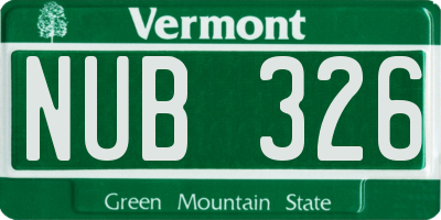 VT license plate NUB326