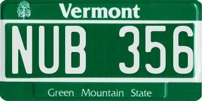 VT license plate NUB356