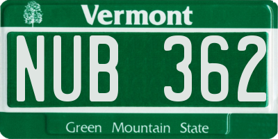 VT license plate NUB362