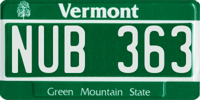 VT license plate NUB363